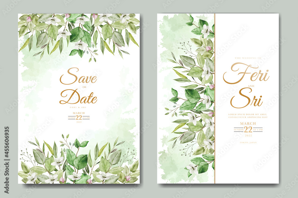 beautiful wedding invitation card with floral watercolor