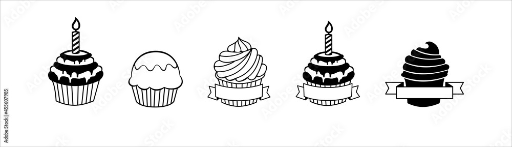 Cupcake icon set. Cupcake vector icons set. Cute birthday cake vector illustration. Graphic design resource template Cupcake icon set. Cupcake vector icons set. Cute birthday cake vector illustration. Graphic design resource template