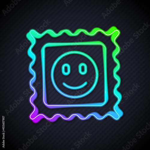 Glowing neon line LSD acid mark icon isolated on black background. Acid narcotic. Postmark. Postage stamp. Health danger. Vector