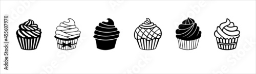 Cupcake icon set. Cupcake vector icons set. Cute birthday cake vector illustration. Graphic design resource template
