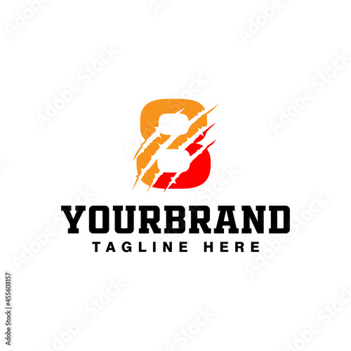 Number eight logo in modern style with claw texture. Stylish fonts for your corporate identity.