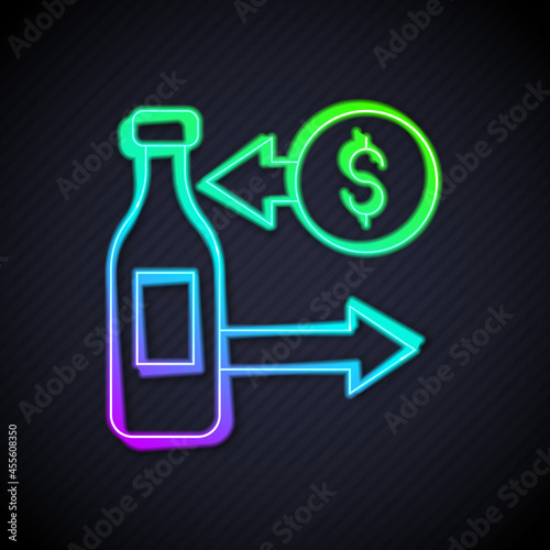 Glowing neon line Reception and sale of glass bottles icon isolated on black background. Vector