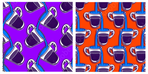 Set collection of glass and water  2 picture composition art, african seamless pattern, picture art and abstract background.