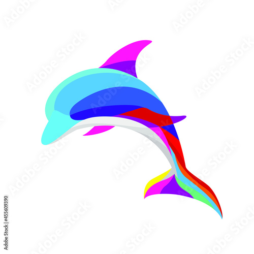 beauty colorful jumping dolphin logo