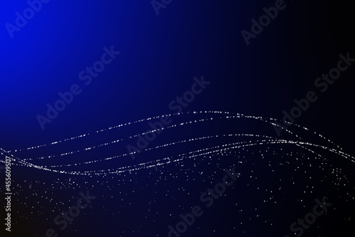 発光する粒子の線がゆっくり揺れる青いイラスト背景