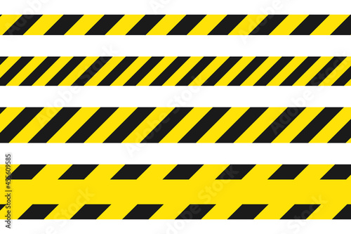 Warning striped tape. Yellow lines of fencing, construction sites, dangers. Vector set of illustrations. © WebPencil