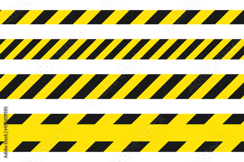 Warning striped tape. Yellow lines of fencing, construction sites, dangers. Vector set of illustrations.