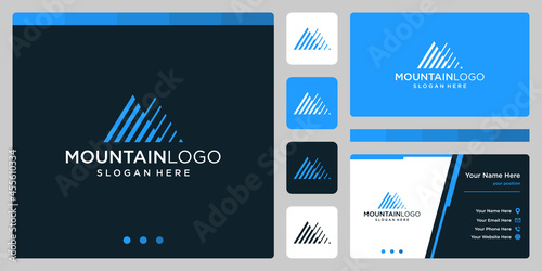 Creative mountain logo abstract with line art logo design. Premium Vector