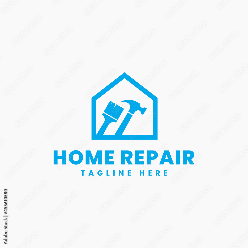Home Repair logo design. Illustration vector graphic of Hammer with Paintbrush, for House Renovation, Property Maintenance, housing repairman logo design