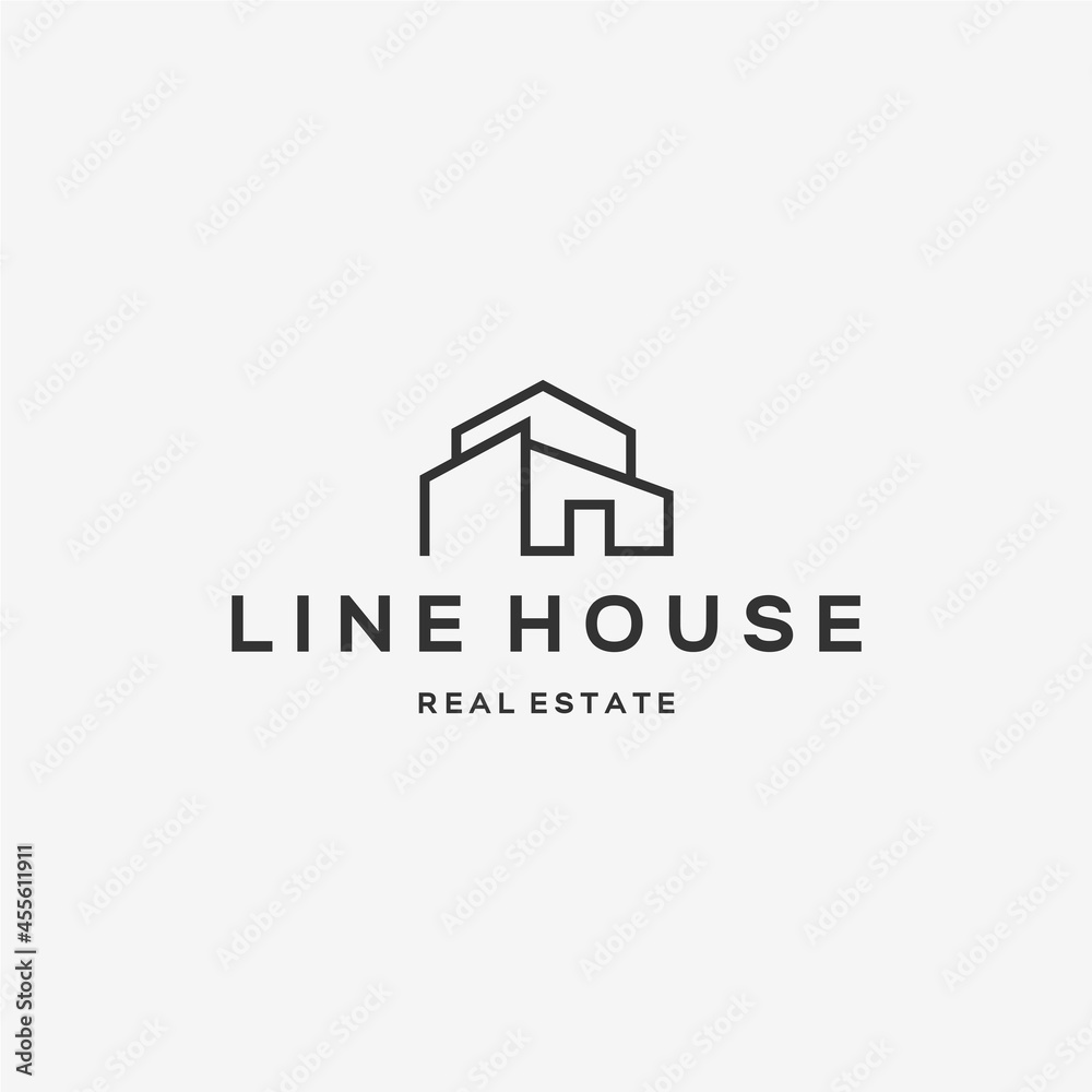 flat LINE HOUSE real estate building logo design