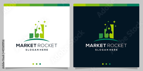 template vektor ikon logo roket dan logo investasi keuangan. vector premium photo