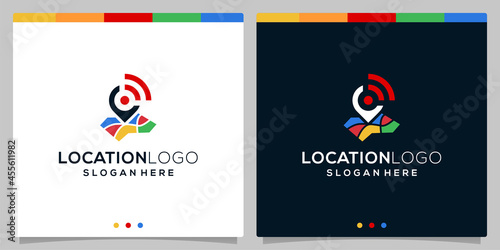 vector template of location logo icon and signal logo icon in full color. premium vector