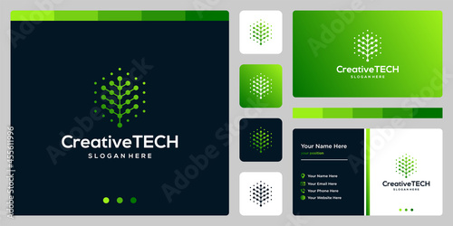 Inspiration logo tree abstract with tech style and gradient color. Business card template photo