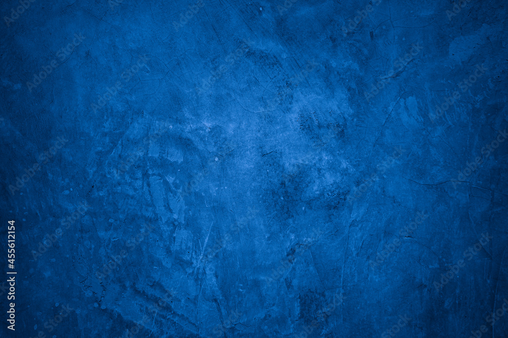 Old wall pattern texture cement blue dark abstract  blue color design are light with black gradient background.