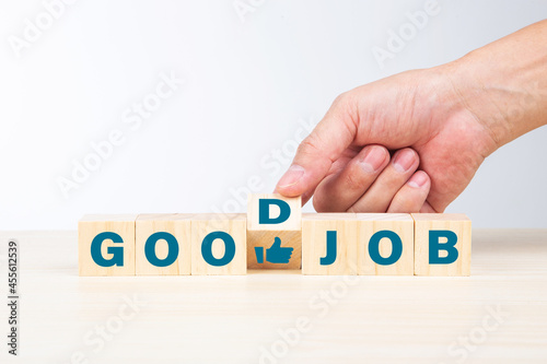 Wooden cube block with word good job