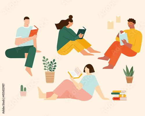 People reading books at home