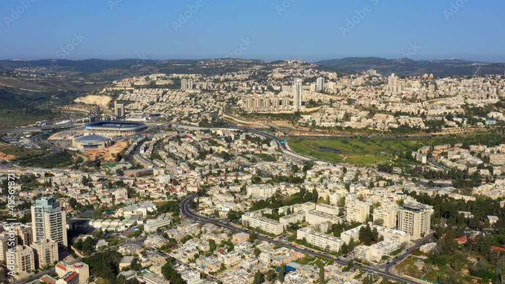 Aerial Forward Panning Shot Of Residential Houses Over Landscape In City, Drone Flying Over Green Landscape - Jerusalem, Israel Aerial Forward Panning Shot Of Residential Houses Over Landscape In City, Drone Flying Over Green Landscape - Jerusalem, Israel