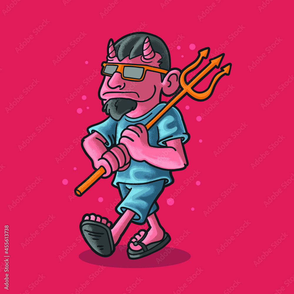 cool devil with trident illustration grunge style