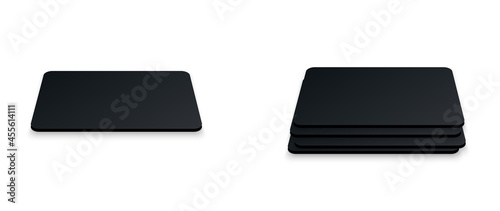 Square beer coaster. Empty black mockup. Pprotection coaster for beer glasses, tea cups isolated on white background. Branding template vector illustration.