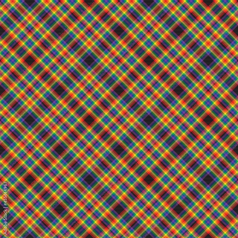 Rainbow Diagonal Plaid Tartan textured Seamless Pattern Design Rainbow Diagonal Plaid Tartan textured Seamless Pattern Design