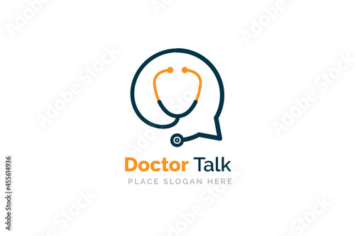 Health consult logo design template. Stethoscope isolated on bubble chat symbol.