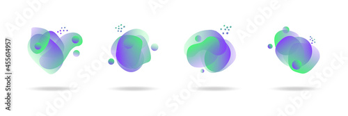 Abstract blur free form shapes color gradient. Vector Abstract Set of Liquid effect free shapes in gradient iridescent colors with plastic lines and forms.