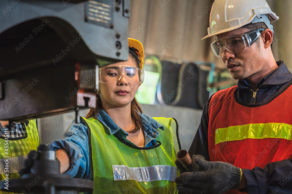 mechanic engineer foreman checking engineer operation team to work in factory mechanic engineer foreman checking engineer operation team to work in factory