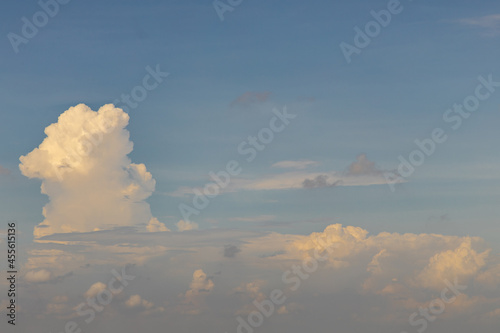 Beautiful sky with clouds background. The softness of the clouds and the brightness of the sky. Light blue background. Relaxing feeling and inspirational. copy space.