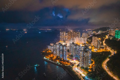 Aerial night view of Aberdeen, Hong Kong