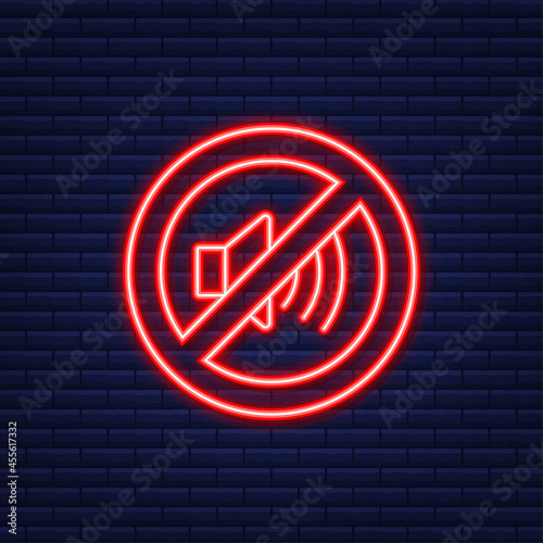 No sound phone. Neon icon. Telephone call. Cell phone icon. Vector illustration.