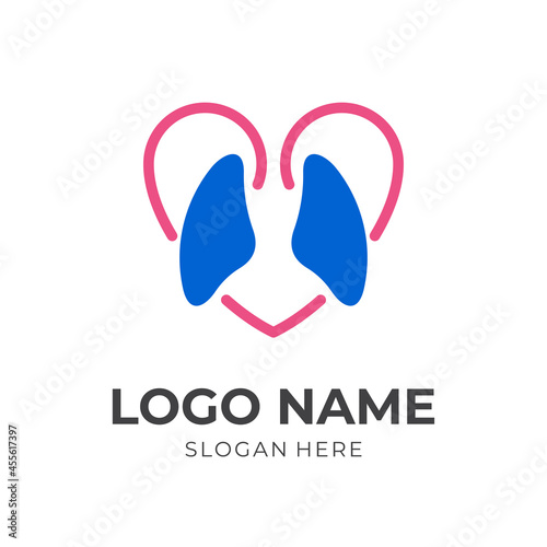 lungs love logo concept, lungs and love, combination logo with flat pink and blue color style