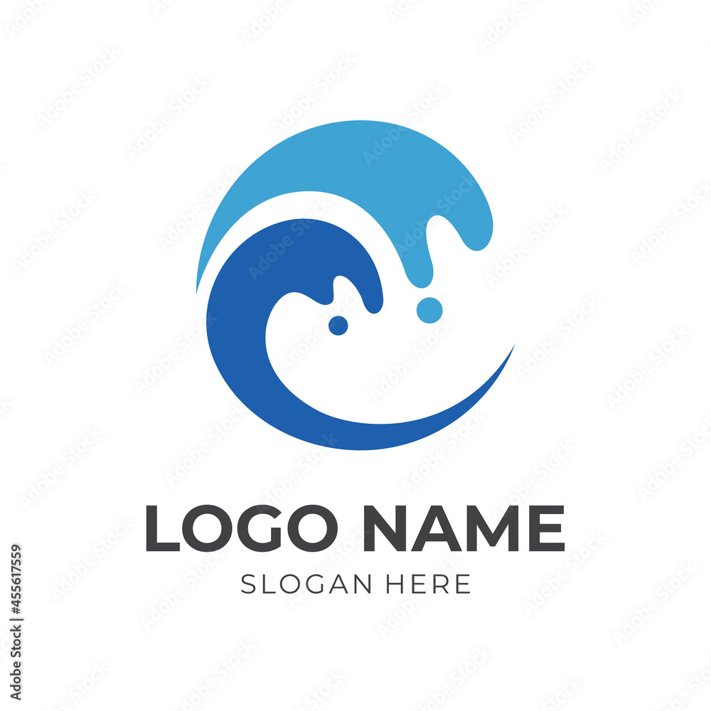 modern wave logo concept with flat blue color style