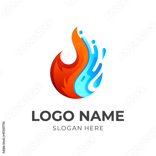 symbol fire and drop logo combination, colorful style