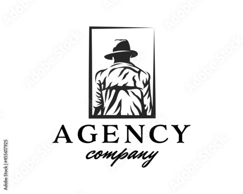 man in hat facing backwards logo. agent detective logo design template