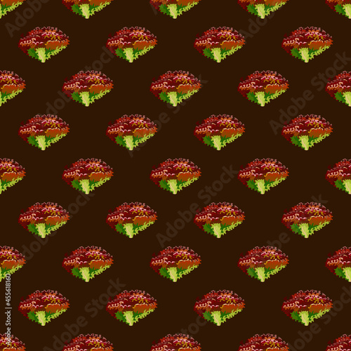 Seamless pattern lola rosa salad on brown background. Simple ornament with lettuce.