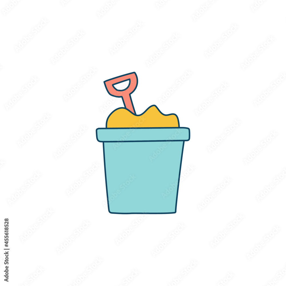 Sand beach bucket and shovel icon in color icon, isolated on white background Sand beach bucket and shovel icon in color icon, isolated on white background