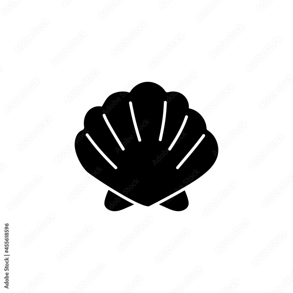 Sea Shell Icon in solid black flat shape glyph icon, isolated on white background Sea Shell Icon in solid black flat shape glyph icon, isolated on white background