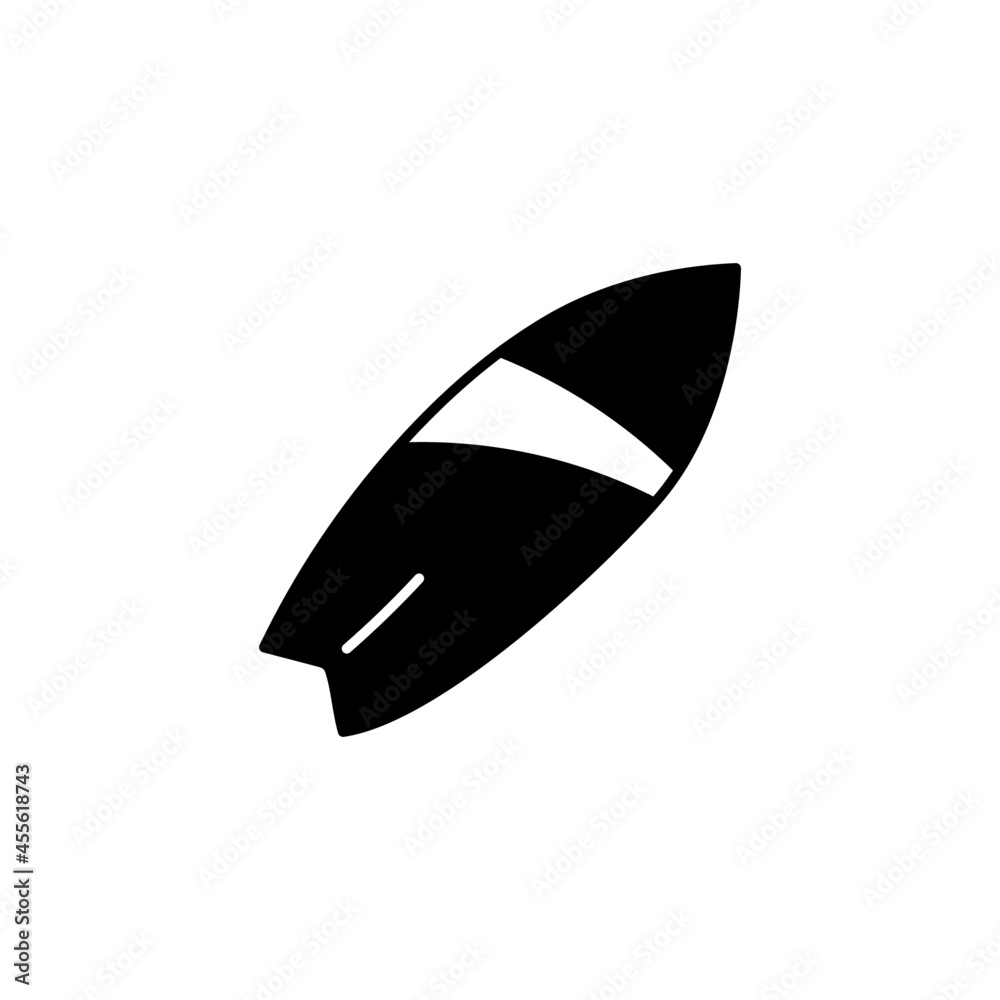 Surfing board icon in solid black flat shape glyph icon, isolated on white background Surfing board icon in solid black flat shape glyph icon, isolated on white background