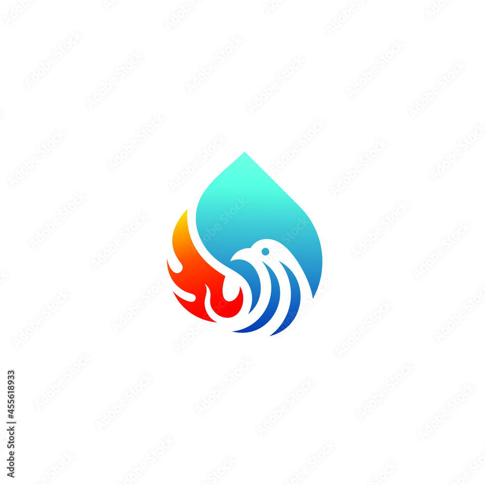 Vector Fire Bird Drops, Phoenix Eagle Falcon Design Logo With Negative Space Style. Vector Fire Bird Drops, Phoenix Eagle Falcon Design Logo With Negative Space Style.