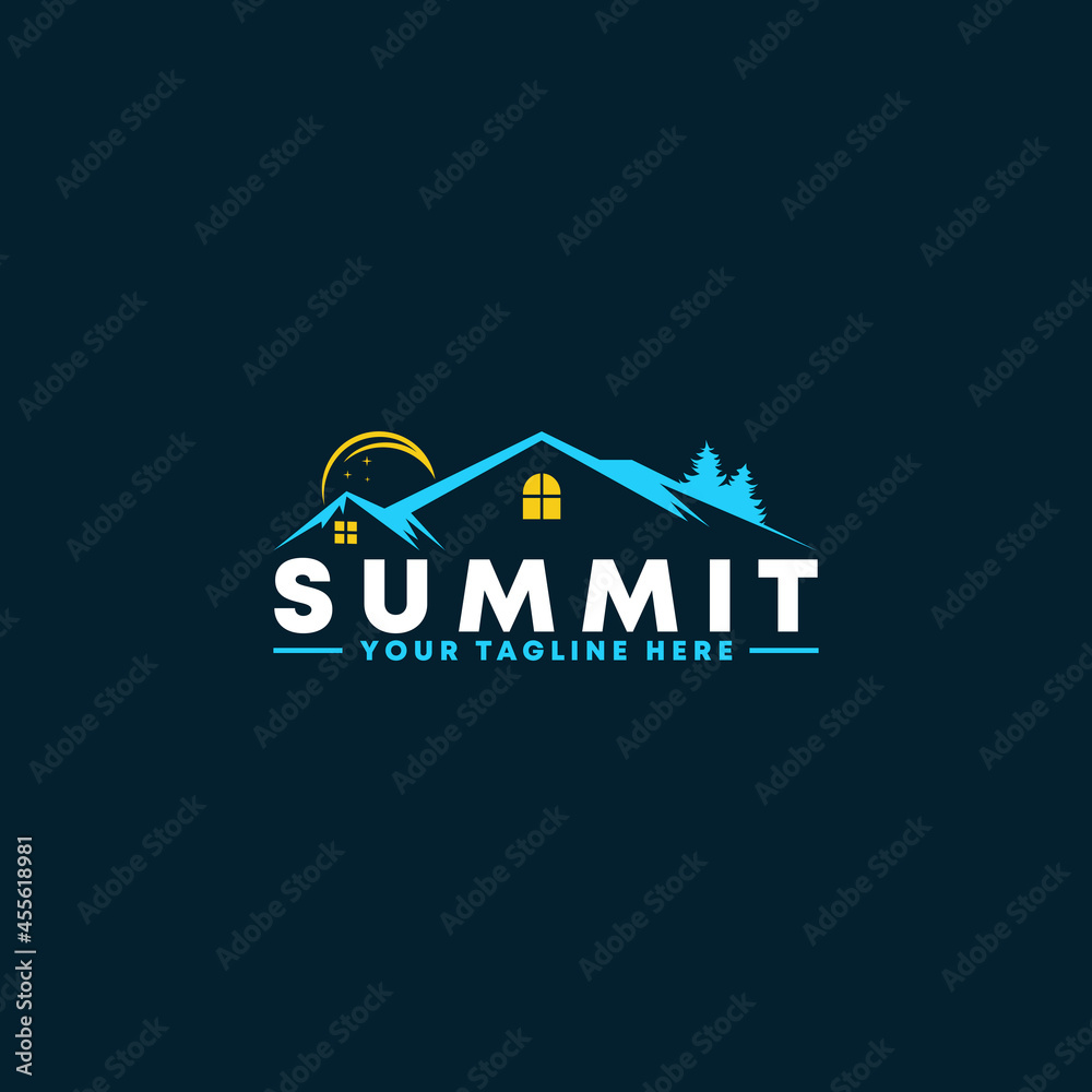 Roof house like Mountain with tree and moon image graphic icon logo design abstract concept vector stock. Can be used as a symbol related to property.