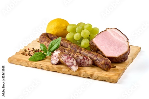 Meat Appetizer Platter, isolated on white background.
