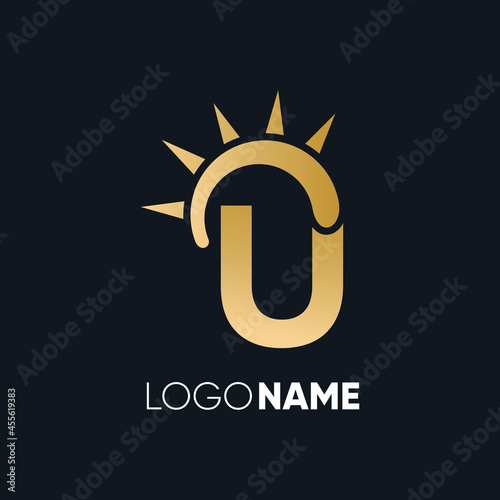 Letter U Sun Logo Design Vector Icon Graphic Illustration Emblem Background Template