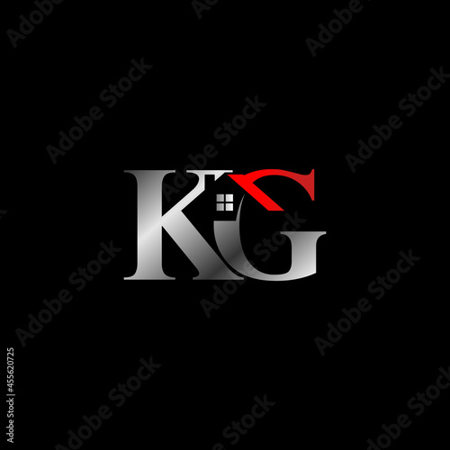 Letter or word KG serif font with Roof house and Chimney image graphic icon logo design abstract concept vector stock. Can be used as a symbol related to property or initial.