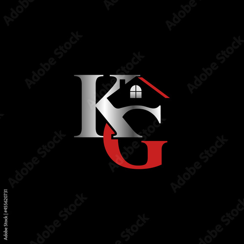 Letter or word KG serif font with Roof house and window image graphic icon logo design abstract concept vector stock. Can be used as a symbol related to property or initial. photo