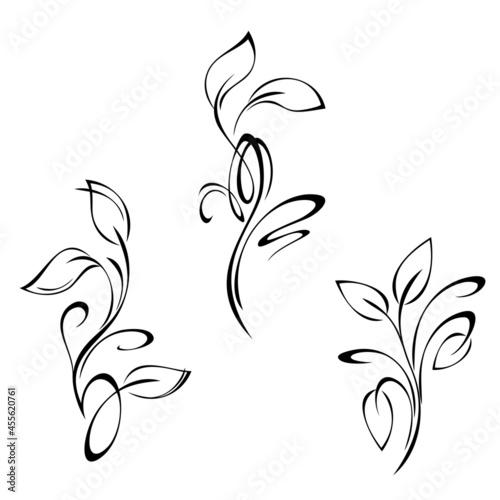Fototapeta Naklejka Na Ścianę i Meble -  three separate stylized twigs with leaves and curls. graphic decor, set