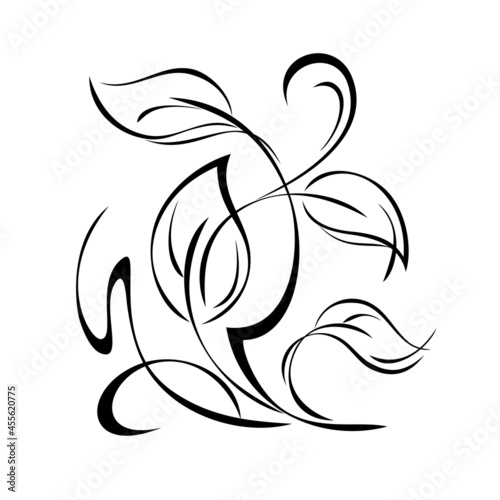 Fototapeta Naklejka Na Ścianę i Meble -  decorative abstract element with leaves and curls in black lines on a white background