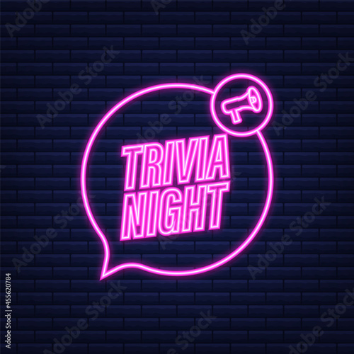 Megaphone with trivia night. Megaphone banner. Web design. Neon icon. Vector stock illustration.