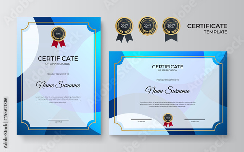 Modern elegant blue and gold diploma certificate template