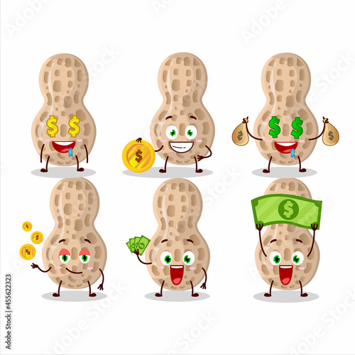 Peanut cartoon character with cute emoticon bring money