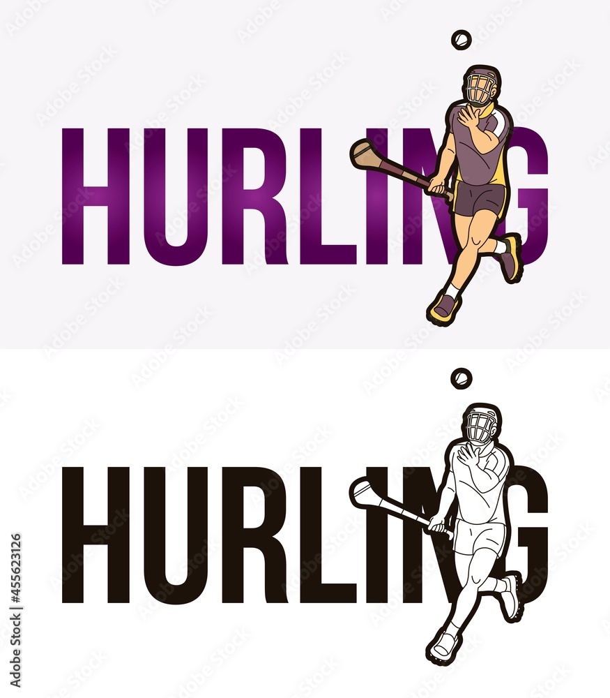Hurling Text with Sport Player Graphic Vector